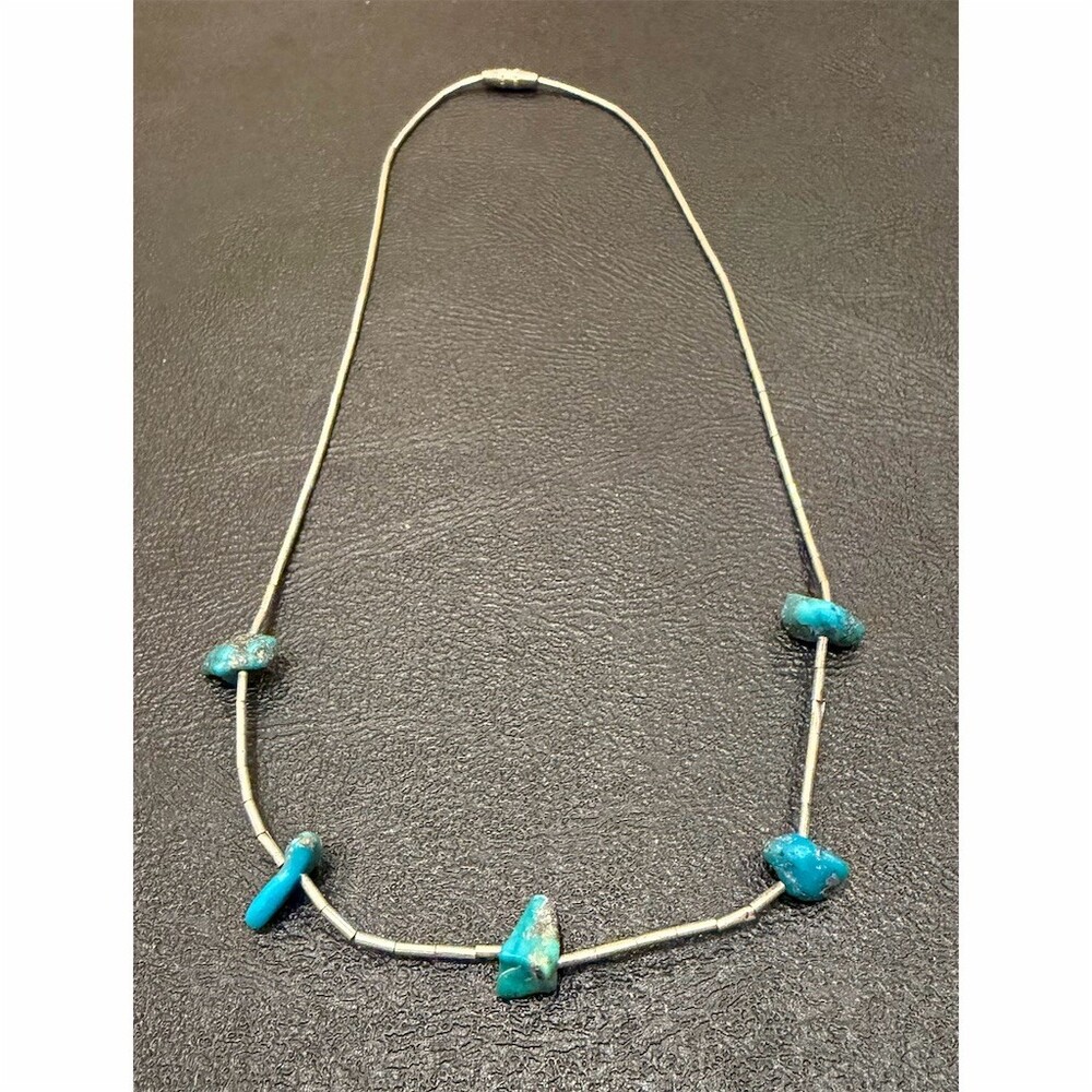 Turquoise Nugget Silver Beaded Necklace